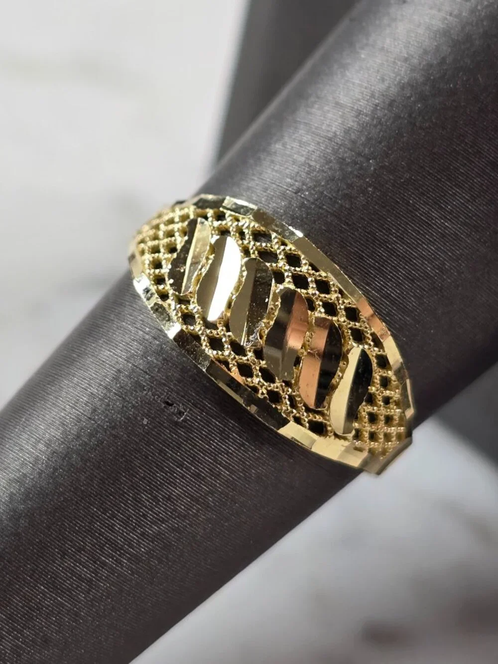Womens 10K Yellow Gold Modernist Filigree Ring 1.3g E7943